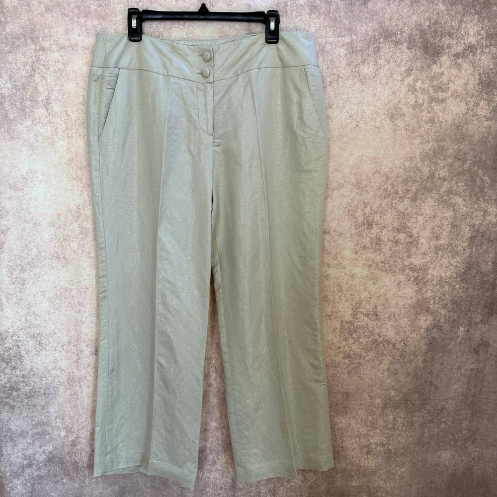 Sandro Sportswear Womens Wide Leg Pants Size 14 Shimmery Beige Linen Blend